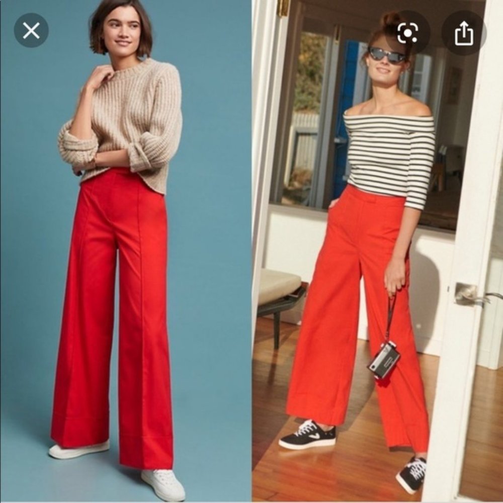 Anthropologie Poplin Wide-Leg Pants Red New